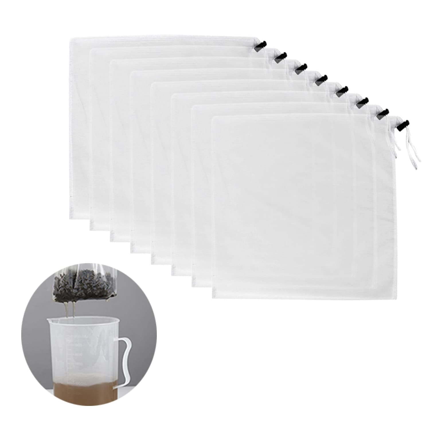 NALACAL Nylon Straining Bag, Reusable Cold Brew Coffee Cheese Cloths Strainer, Fine Mesh Food Strainer Bag, Strain Tea Pulp Juice Food Nut Milk Filter Bag(15.7” x 15.7”, 8 Packs)