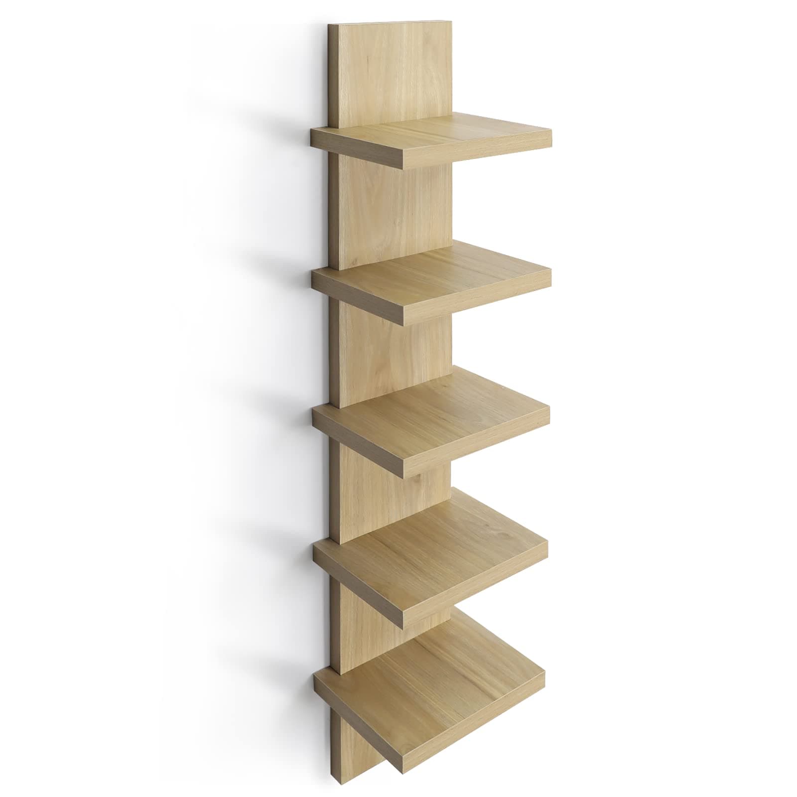 5 Tier Wall Shelves Natural, Vertical Column Shelf Floating Storage Home Decor Organizer Tall Tower Design Utility Shelving Bedroom Living Room, 30.7