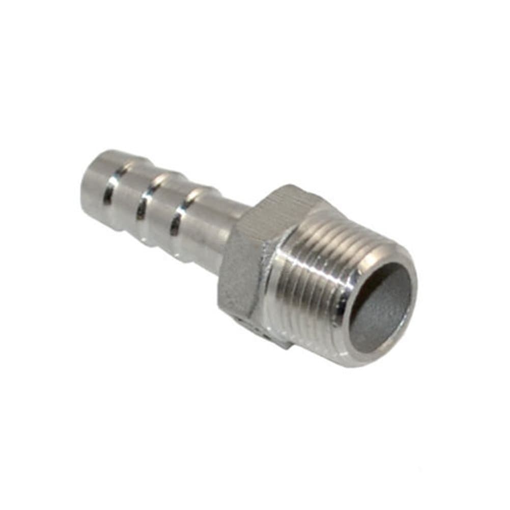 SS304 Thread Hose Pipe Fitting Male x Barb Hose Tail Stainless Steel Connector NPT (1/8" x 10MM)