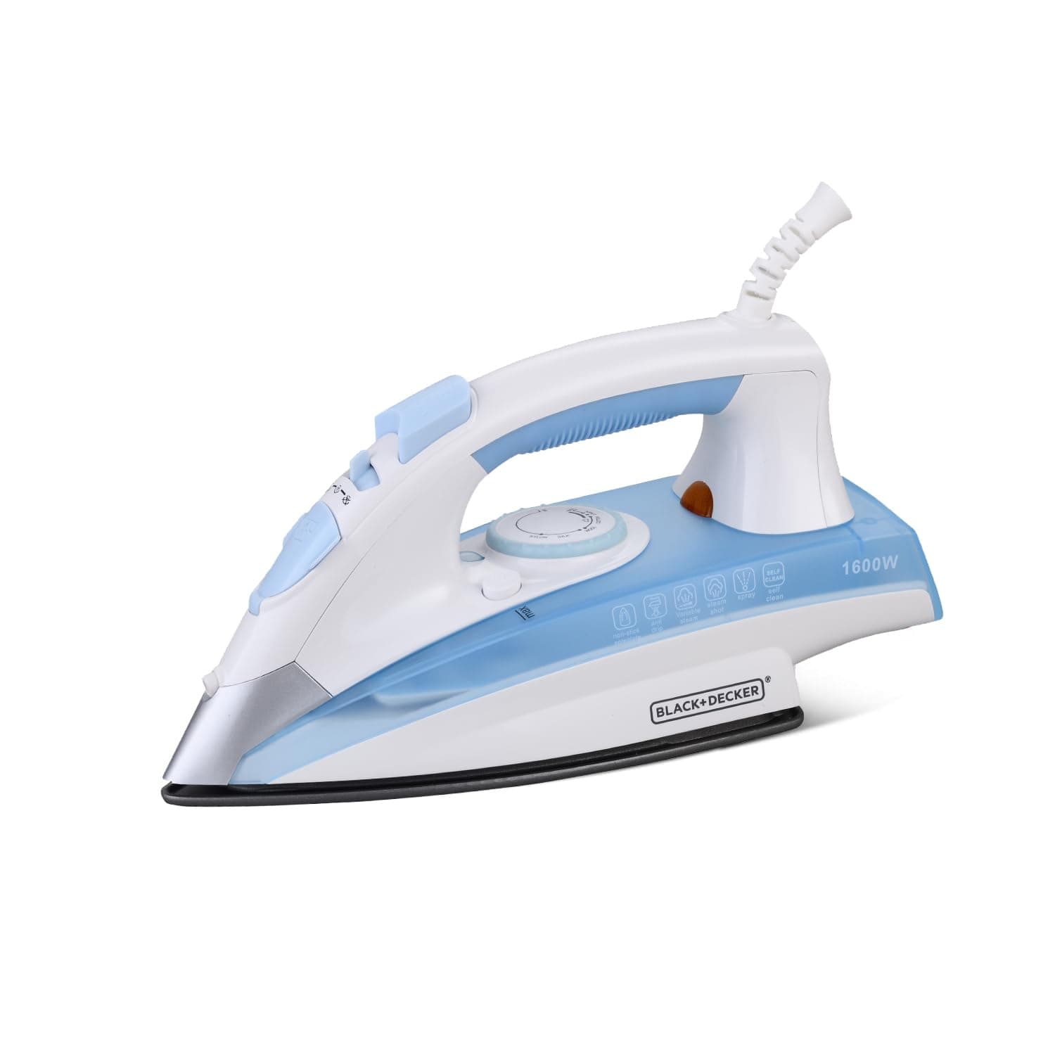Black+Decker Steam Iron | 1600 Watt, 330 ml, 2 Yrs Warranty | Iron for Clothes, Iron Box, Steam Press, Press with Anti Drip, Non-Stick Ceramic Sole (Blue+White)