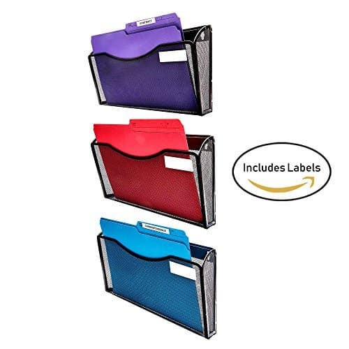 Superior Shoppers Professional Wall Mount File Holder| Mesh Document Organizer for Home + Office Accessories| Easy Filing Storage for Paper, Mail, Folders, Magazines, Receipts (3 Pack + BONUS Labels)