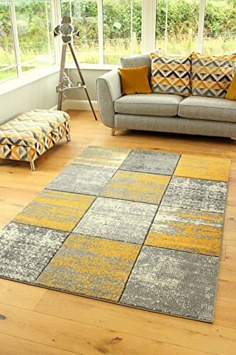 Vienna Modern Small Extra Large Mustard Ochre Yellow Silver Marble Quality Thick Floor Long Carpet Runner Rugs (60X120cm)