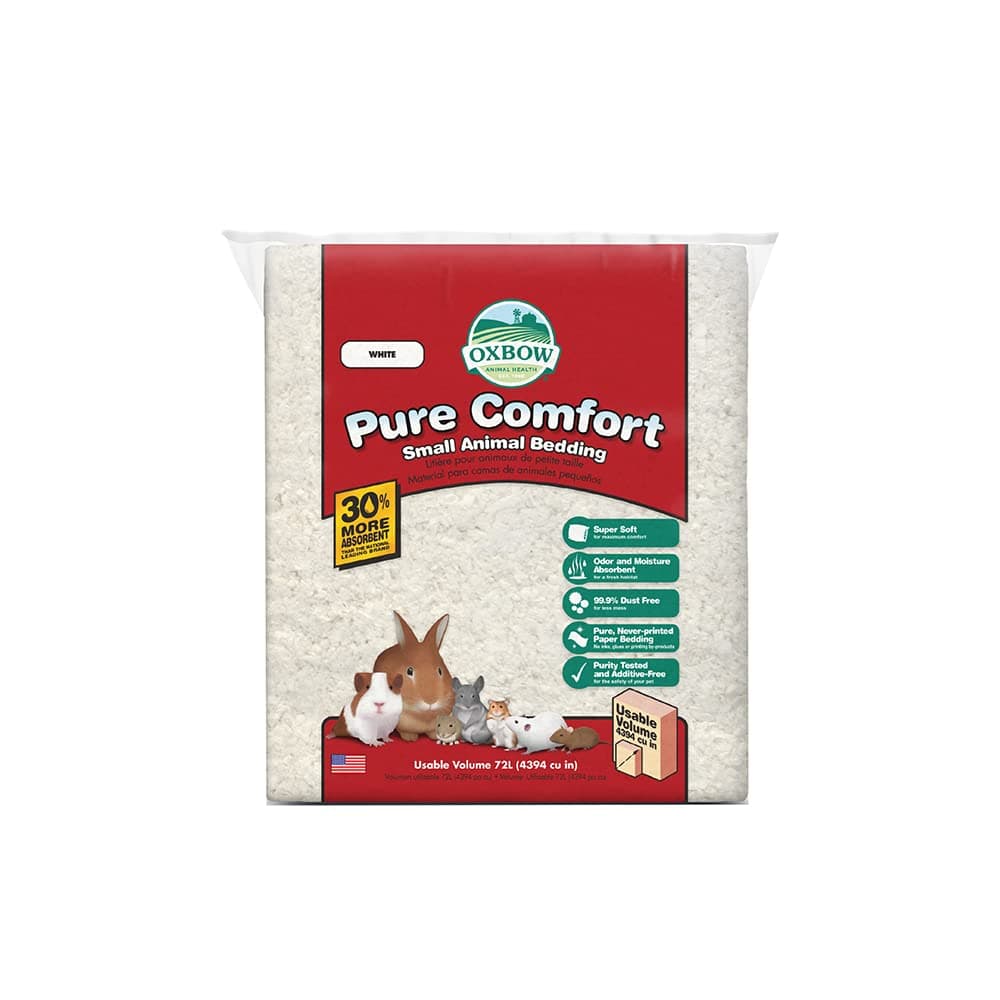 Oxbow Pure Comfort Bedding, Rabbit, Hamster, & Guinea Pig Bedding, Bunny Supplies for Litter Box, Pet Safe, Low Dust, White Paper, 72 Liter Bag