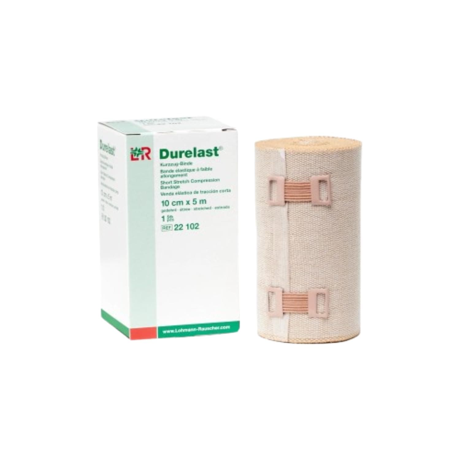 Lohmann & Rauscher Durelast Extra Short Stretch Bandage, Compression Bandage with 45% Stretch, 66% Cotton & 34% Polyamide, 10cm Wide x 5m Long Roll