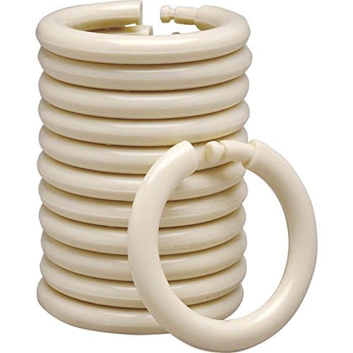 Rocky Mountain Goods Plastic Curtain Rings - 12 Pack - Click securely in Place - Unbreakable Plastic True O Ring Design - Slides Easily Without Screeching Like Metal (Beige)