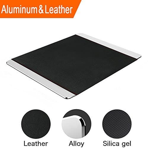 JUHOO Aluminium Mouse Pad with Non-Slip Rubber Base and Micro Sand Blasting Aluminium Surface Covered with Leather for Quiet and Accurate Control (Black)