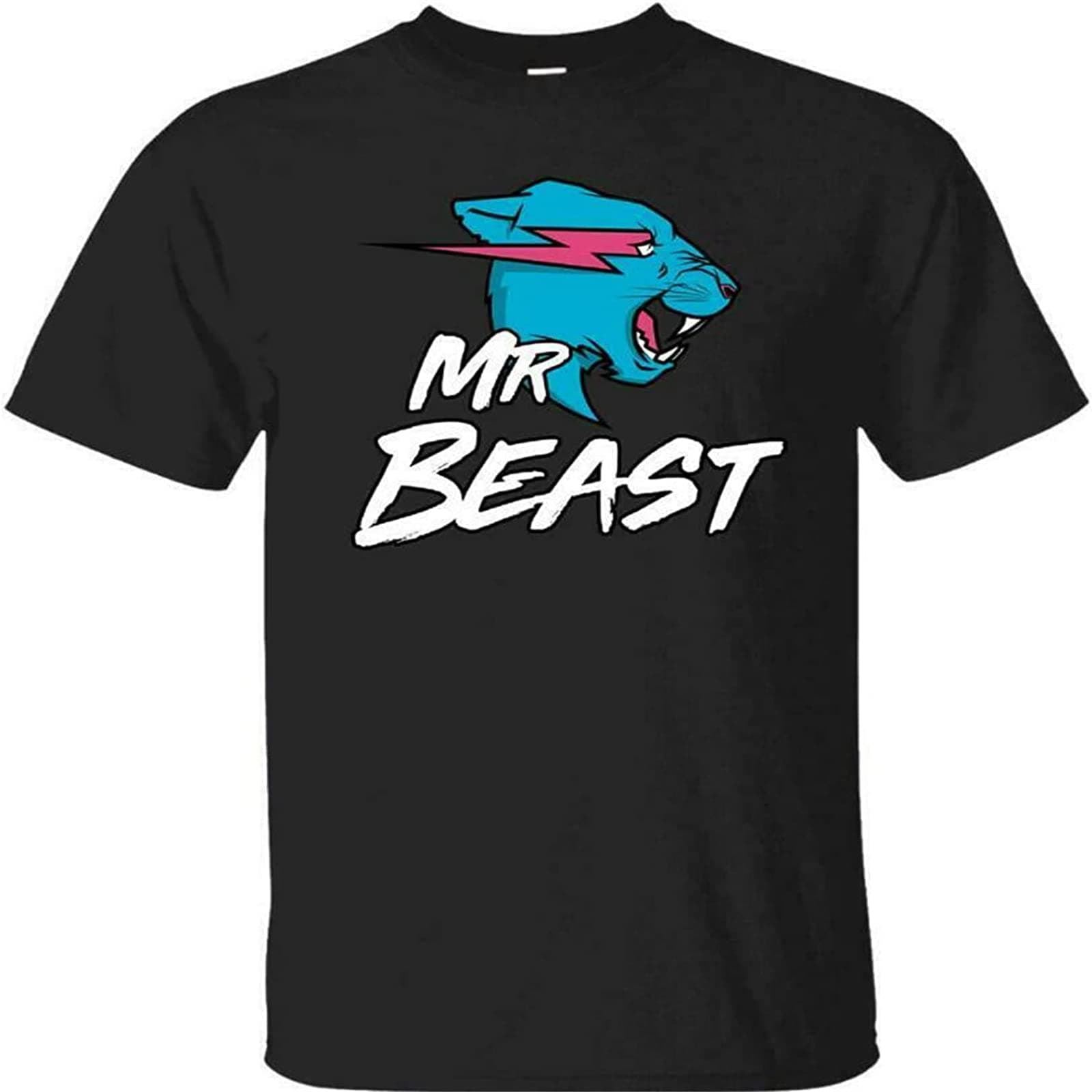 Men's MR Beast CAT Tshirt Lightning Tee Top Youtuber Merch Gamer Adults M Black