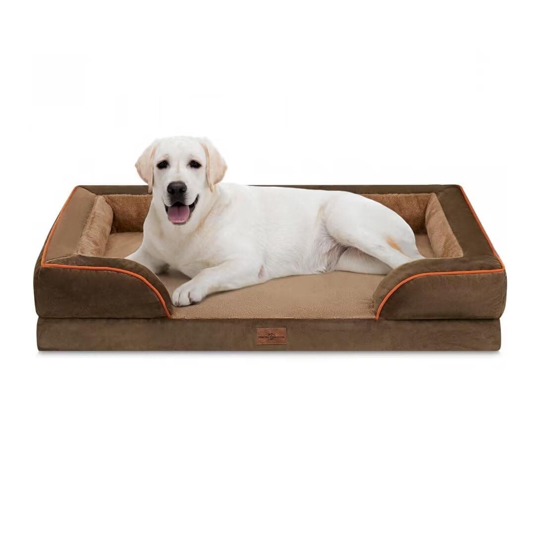 Comfort Expression Jumbo Dog Bed for Extra Large Dogs, Waterproof Orthopedic Dog Bed, PV Washable Dog Sofa Bed, Jumbo Breed Dog Bed with Removable Cover & Non-Slip Bottom(Jumbo,Brown)