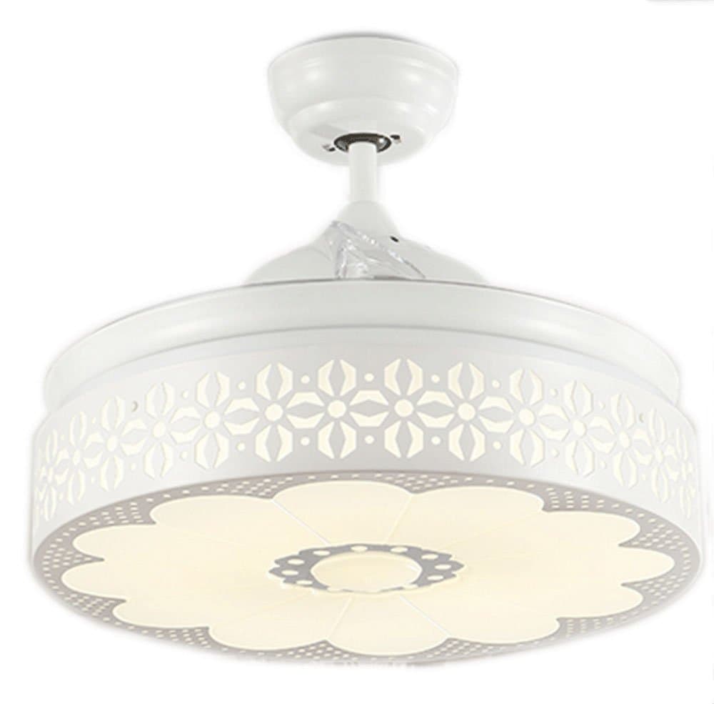 Huston Fan 42 Inch Modern White Ceiling Fans With Light 4 Acrylic Retractable Fan Blades LED Chandelier With Remote Control Indoor Living Room Bedroom