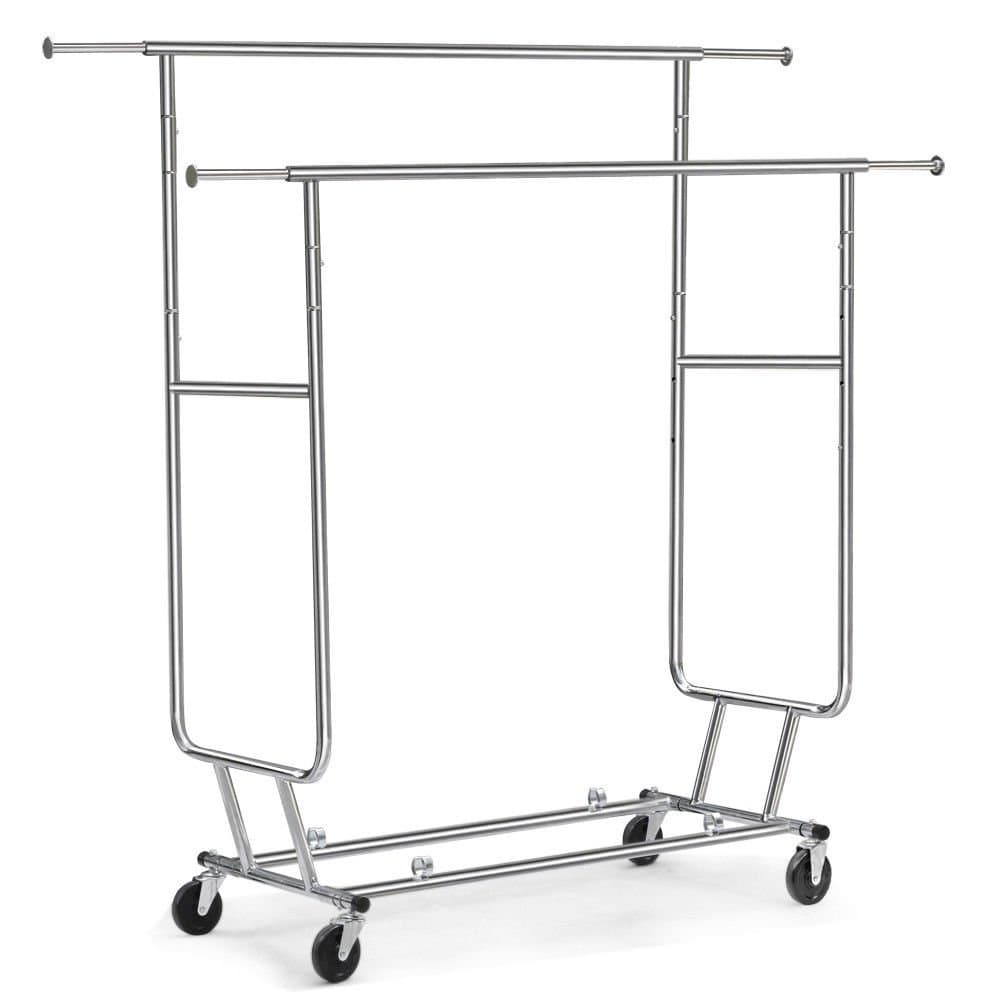 Heavy Duty Grade Collapsible Clothing Rolling Double Garment Rack Hanger Holder