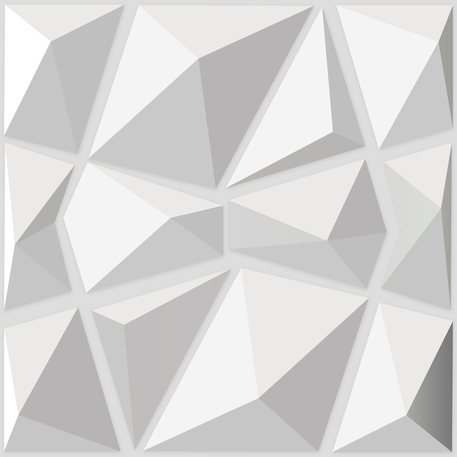 Decorative 3D Wall Panels in Diamond Design, 11.8"x11.8" Matt White (33 Pack)