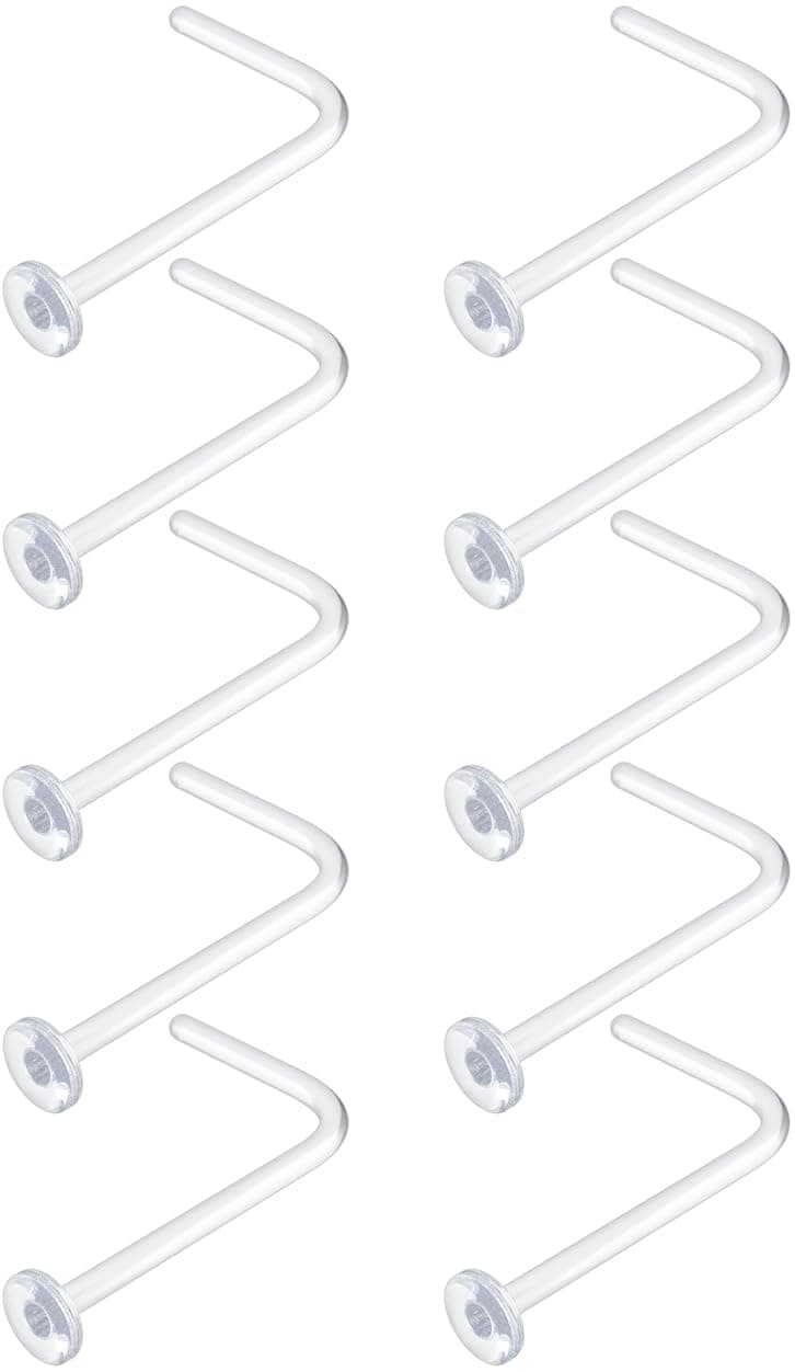 Clear Nose Studs for Work - L Shape Clear Nose Rings Piercing Retainers - Bioflex Plastic Nose Rings for Surgery - Flat Top 18, 20, 22 Gauge (10pcs Pack)