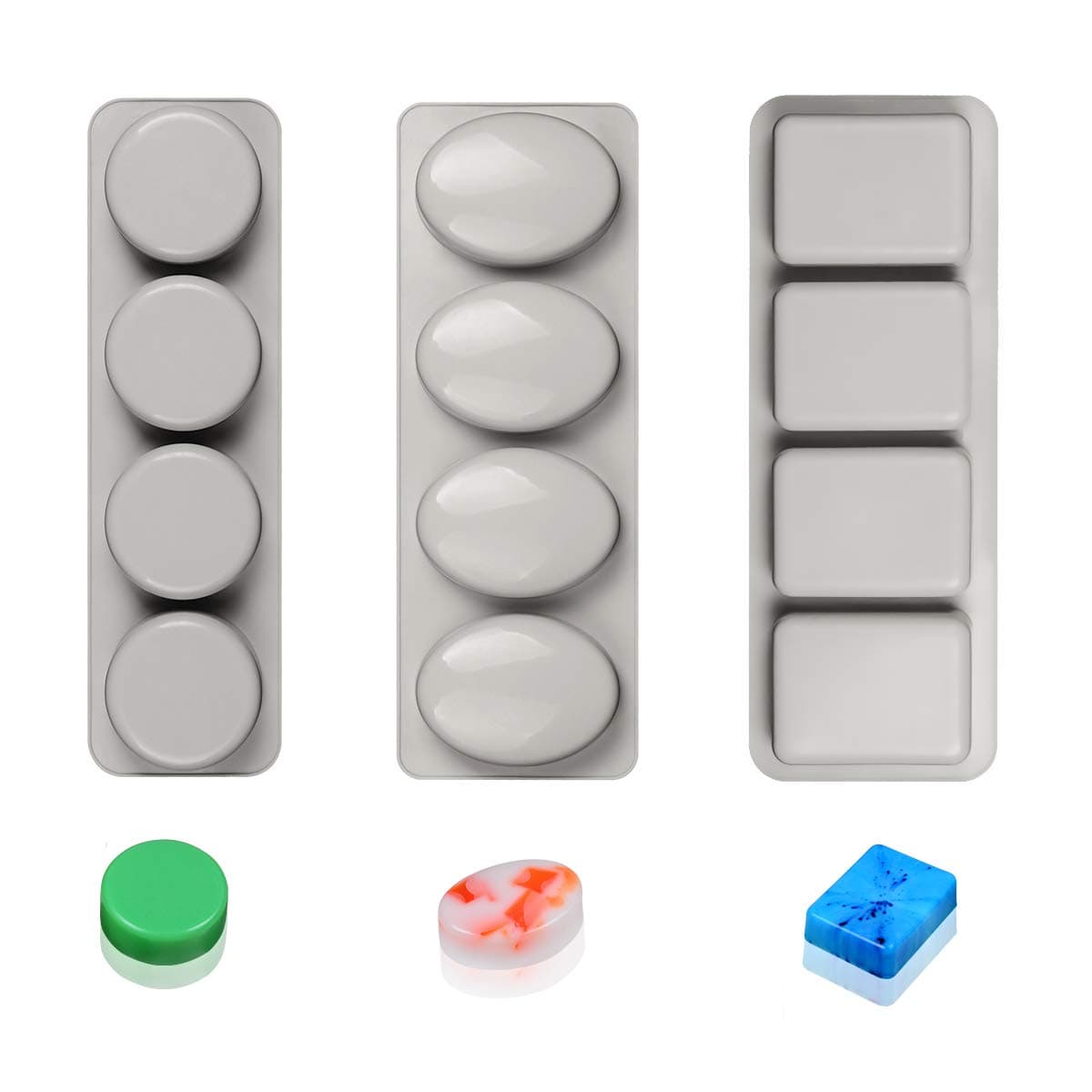 Silicone Soap Molds Round Oval & Rectangle Silicone Mold-3pcs Soap Molds for Soap Making and Candle