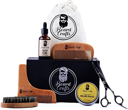 Beard Care kit for Men Grooming - Natural Unscented Beard And Mustache Growth Oil |Boar Bristle Brush | Wooden Combs | Balm Butter Wax to soften | Sharp Scissors | Shape Tool - Unique Gifts Set