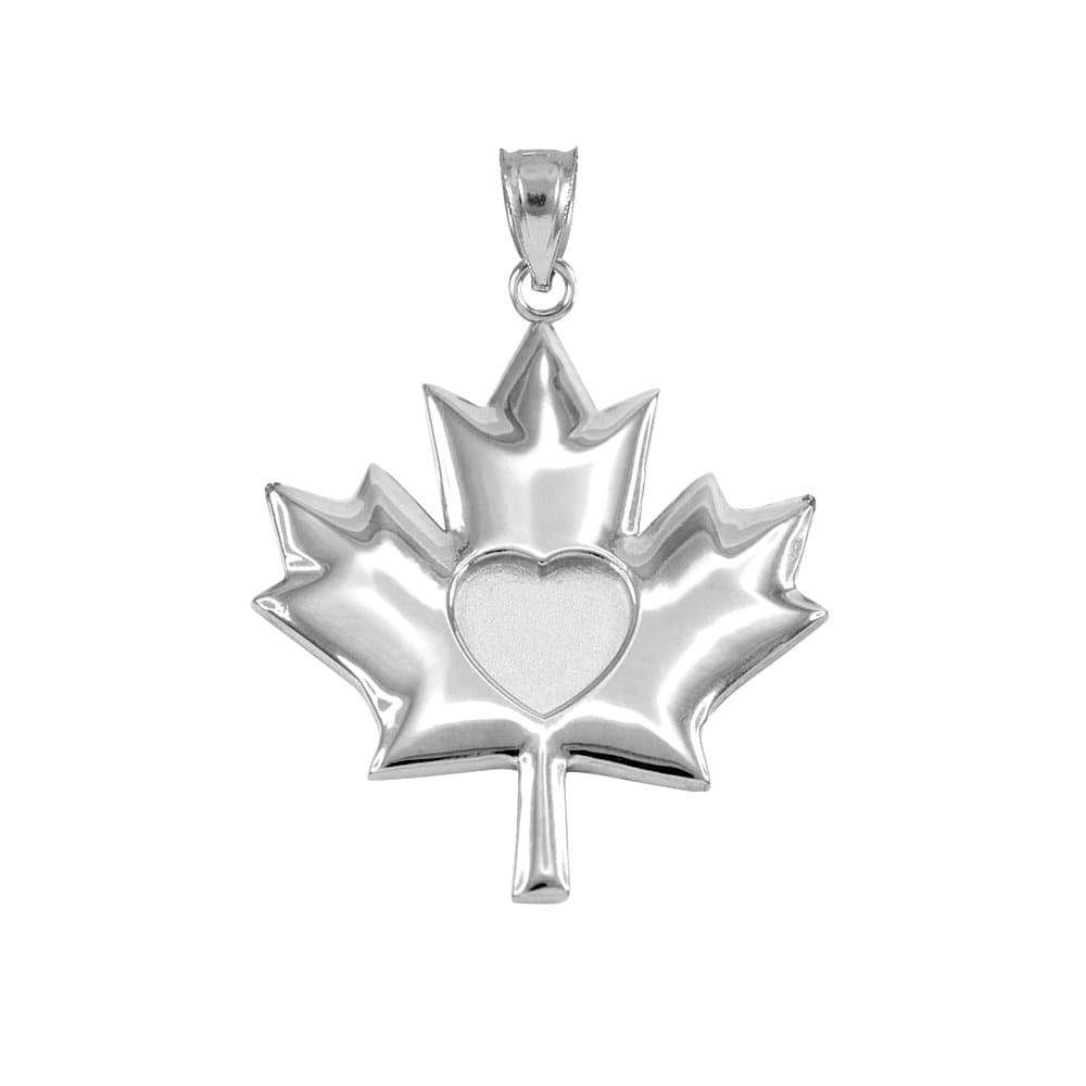 925 Sterling Silver Canadian Heart Maple Leaf Charm Pendant