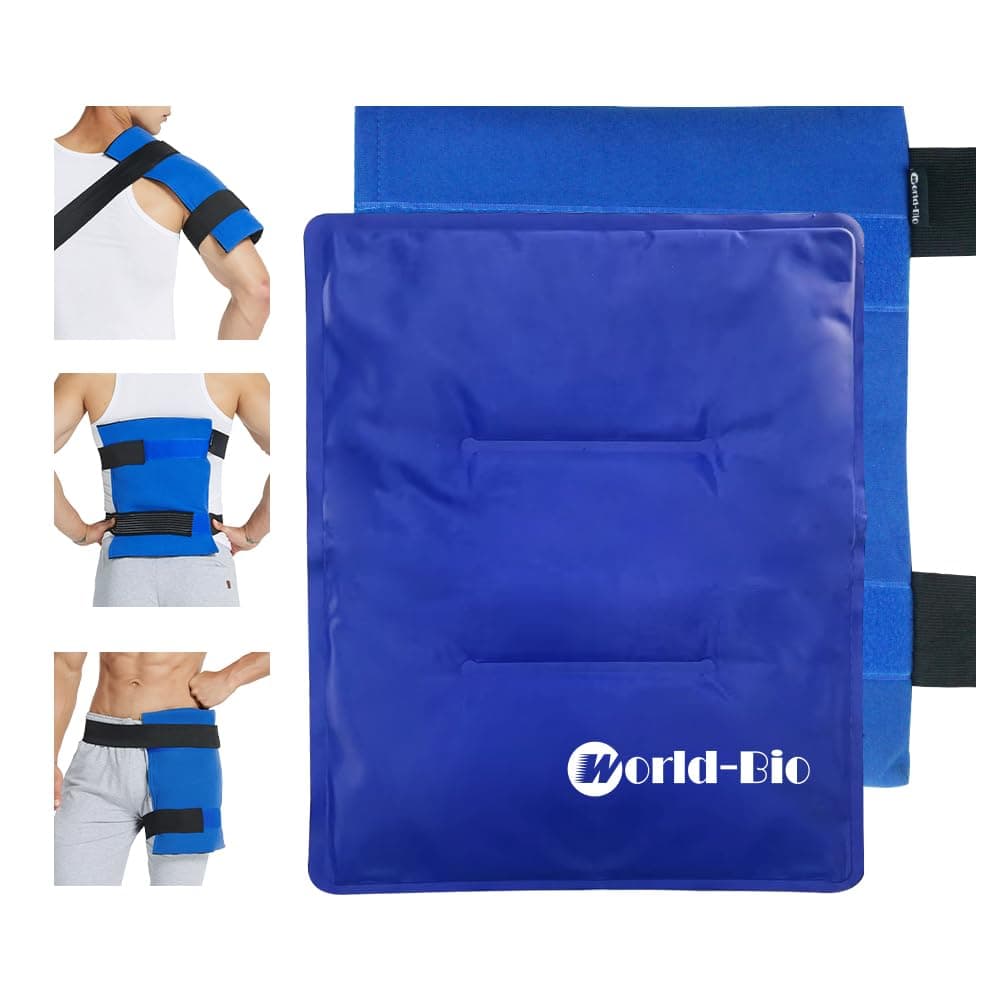 WORLD-BIO Shoulder Reusable Back Ice Gel Pack Hip Large Compress Wrap with Elastic Straps for Hot Cold Therapy - Great for Sprains, Muscle Pain, Bruises, Injuries on Knee