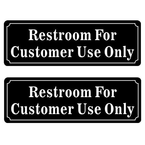 Outdoor/Indoor (2 Pack) 9" X 3" - Restroom For Customer Use Only - Notice Sign Black & White Vinyl Label Sticker Decal - For Business Store, Shop, Cafe, Office, Restaurant - Back Self Adhesive Vinyl