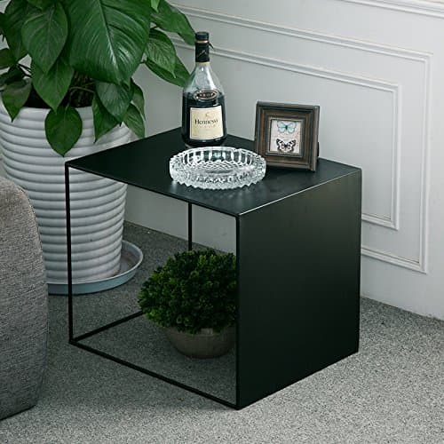 Square Wrought Iron Coffee Table Outdoor Iron End Table Nesting Side Tables Plant Stand, Black, Set of One (A L19xW14.5xH15.7)
