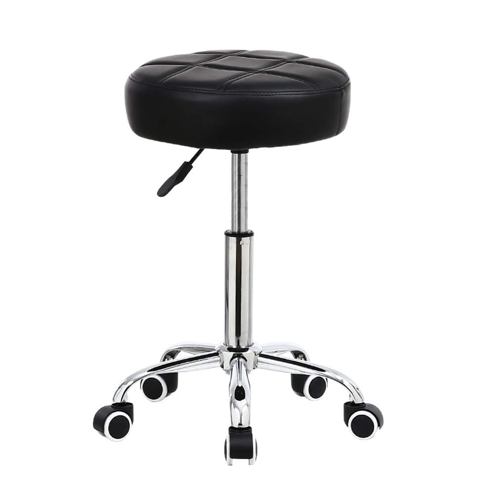 Swivel Rolling Stool with Footrest Height Adjustable PU Leather Salon Vanity Spa Massage Office Stool Chair Small (black)