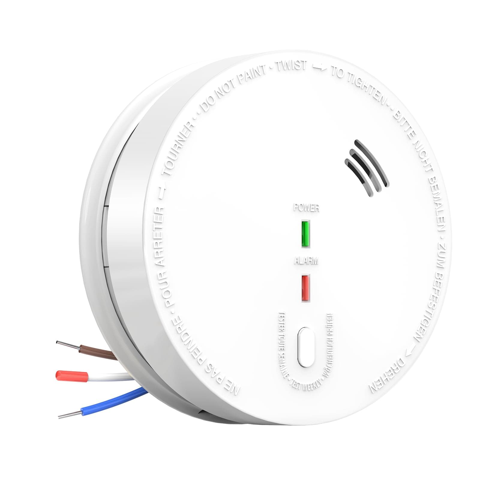 GS517A Wired Smoke Alarm Mains powered, Interlinked Mains Smoke Detector 1 Year Replaceable Battery Back-up, Fire Alarm with Silence Button, EN 14604 Standard (1-PACK)