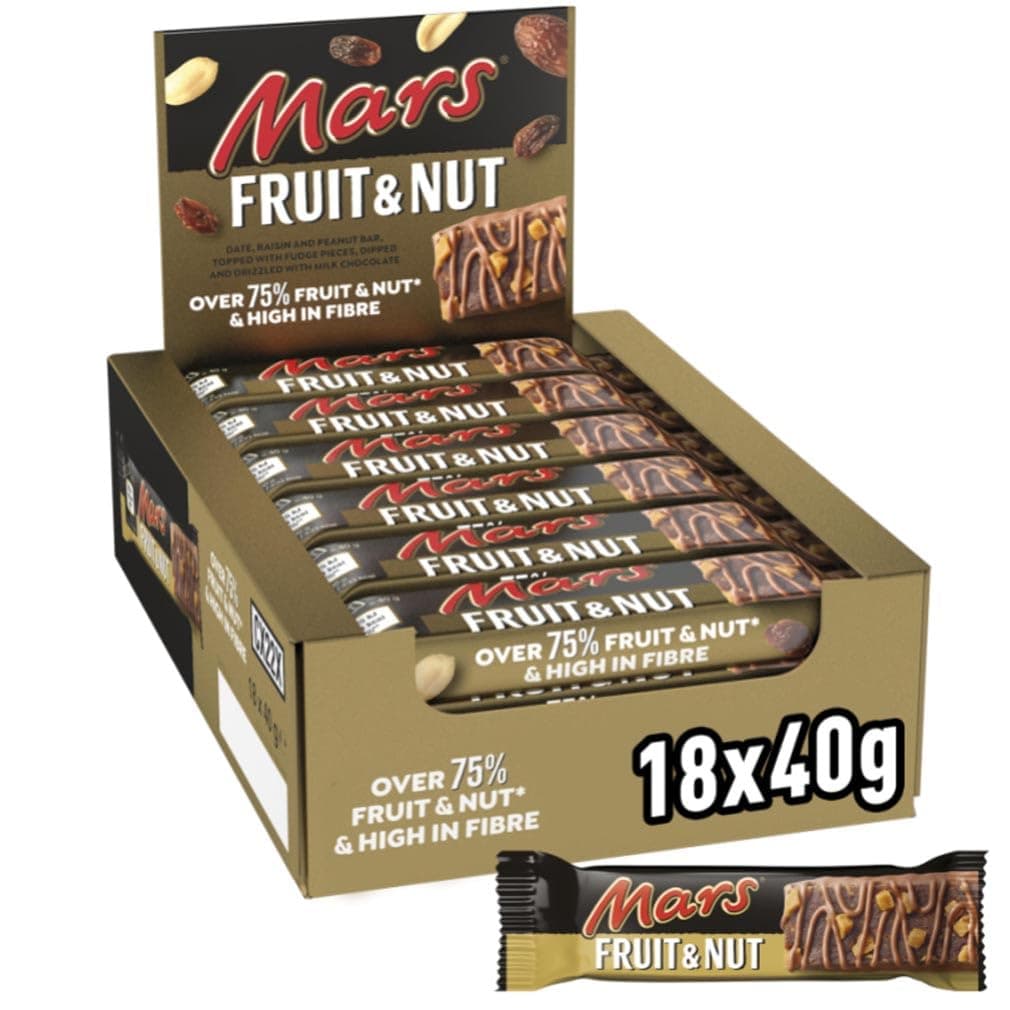 Mars Fruit & Nut Milk Chocolate Bars, Milk Chocolate Bulk Box 18 x 40g, Ideal for Gift, Healthy Snacks or Hamper