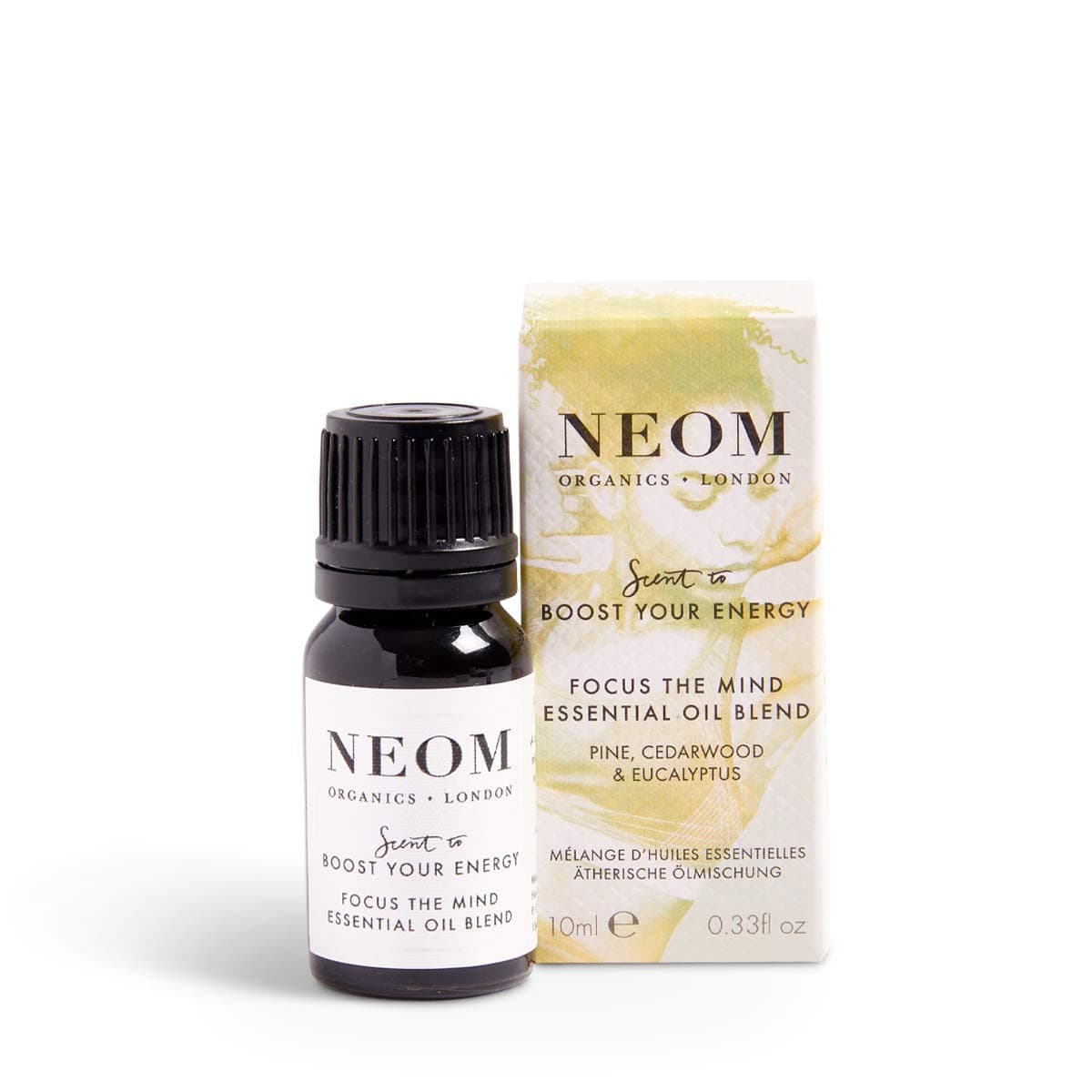 NEOM Focus The Mind Essential Oil Blend,10ml | Pine, Cedarwood & Eucalyptus | Woody Undertones I Refreshing and Calming I Boosts Concentration I Use in Neom Wellbeing Pod or add to bath