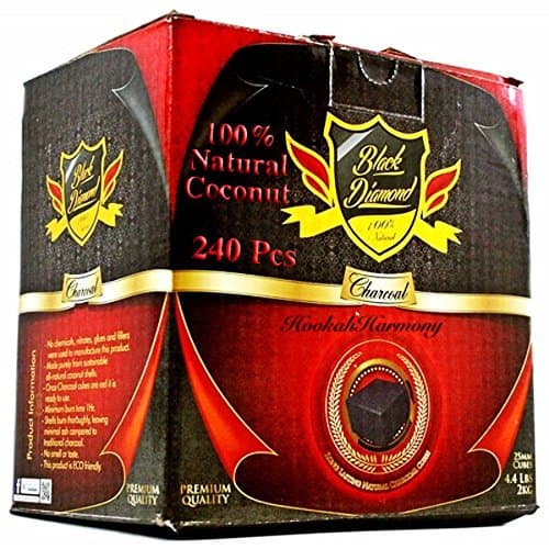 Black Diamond 240 Pieces Flat 100% Natural Coconut Shell Hookah Charcoal 2kg Box Premium Shisha Coal Makers Of Dream D-Hose With Bonus Sheecool Hanging Tongs