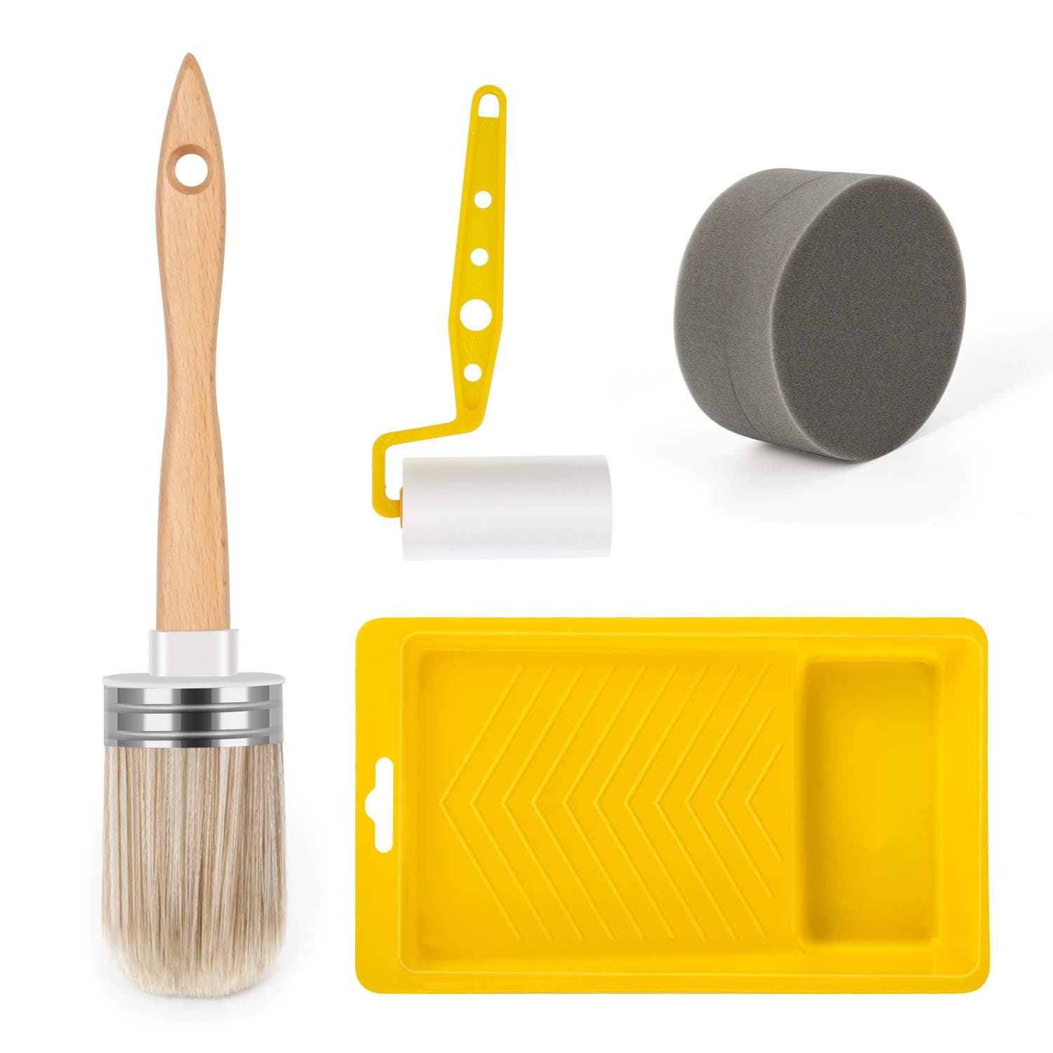 Tool Trio, Paint Brush, Roller, Sponge, All The Tools You Need to Apply Finish All in One Paint Yellow