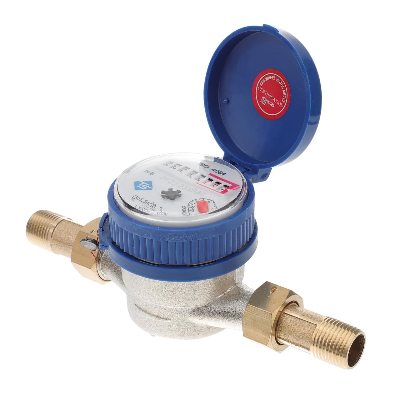 Hemobllo Water Meter Water Flow Meter Cold Water Meter for Garden and Home Use, Measures in Cubic Meter, DN15, 1/2" NPT Couplings