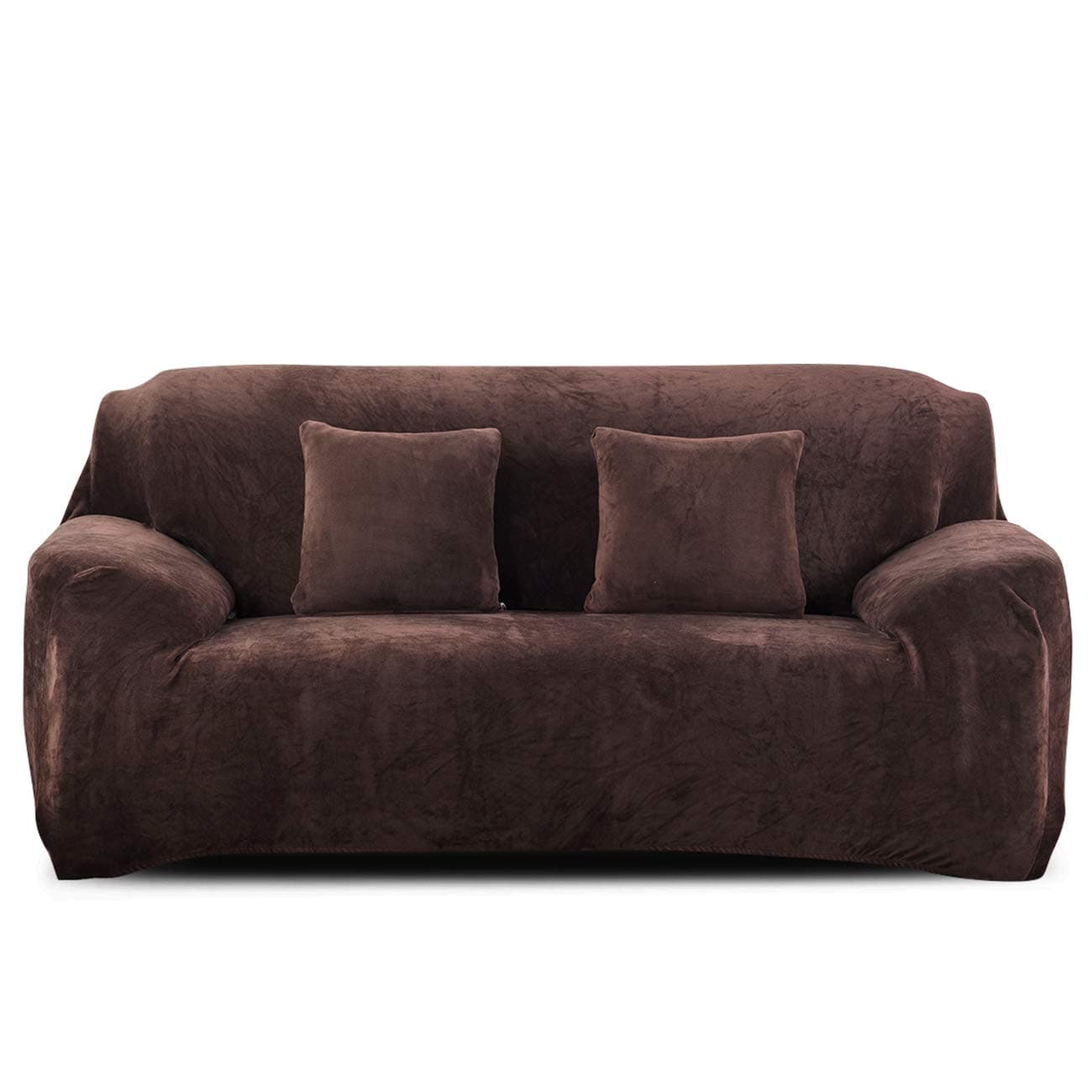 PETCUTE Elastic sofa covers 3 Seater sofa slipcovers velvet thick sofa covers Brown