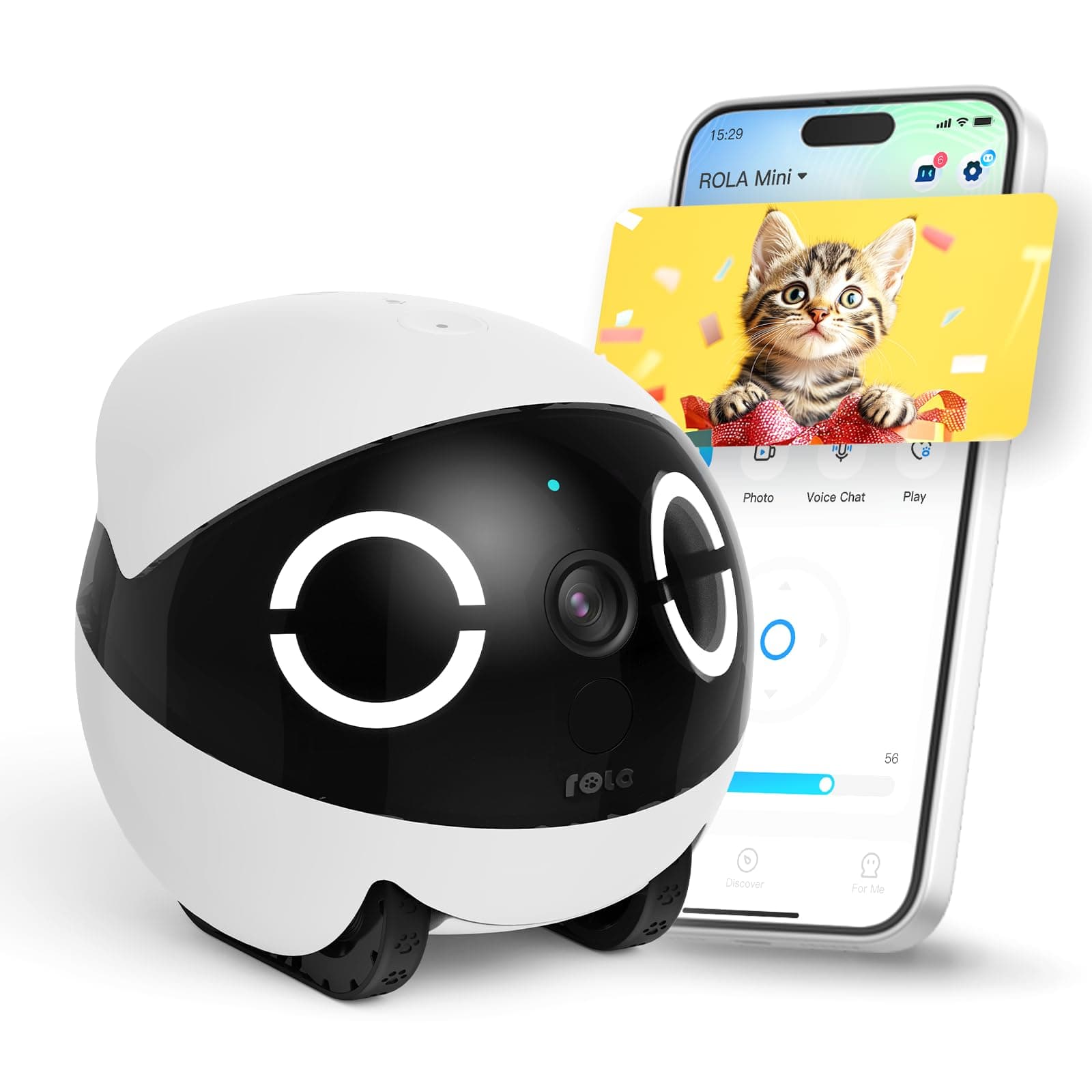 Enabot EBO ROLA Mini FamilyBot 2K Pet Camera Robot: Movable Indoor Camera Battery-Powered with Phone App, One-Touch Call, 2-Way Talk, Night Vision, Motion Detection, Video Recording