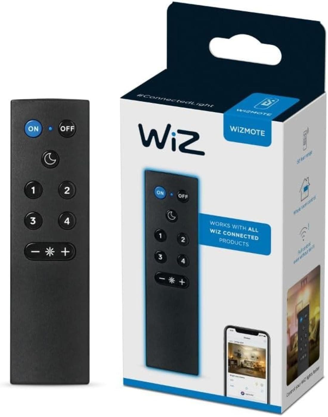 WiZ Remote Light Switch - Works With All Products - Turn Lights On/Off, Brighten or Dim Room - Control With Connected App or Voice Assistant - No Hub Required - Black - 1 Pack