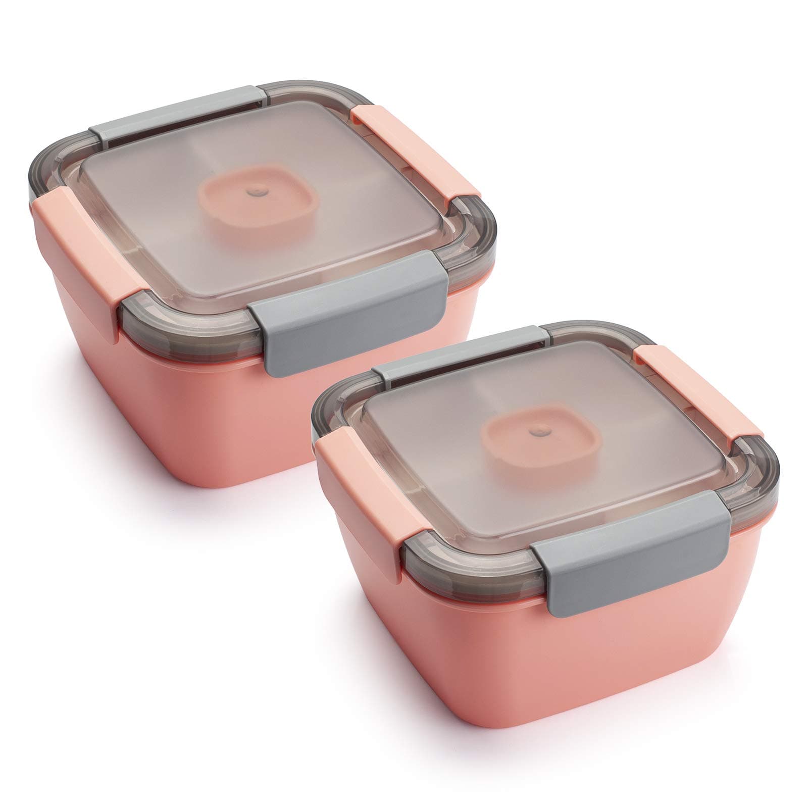 Freshmage Salad Lunch Container To Go, 2 Packs 52-oz Salad Bowls with 3 Compartments, Salad Dressings Container for Salad Toppings, Snacks, Men, Women (Pink+Pink)
