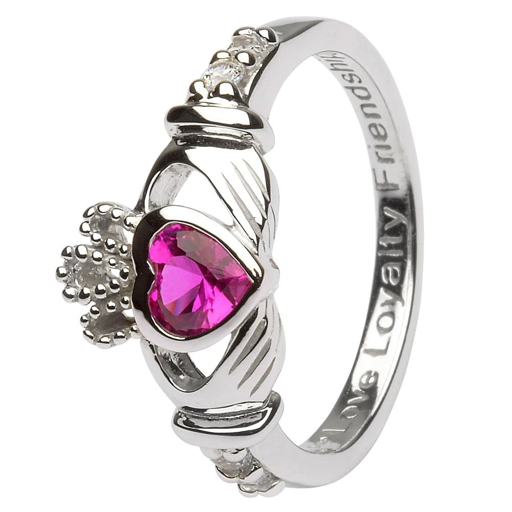 July Birth Month Sterling Silver Claddagh Ring LS-SL90-7. Made in Ireland.
