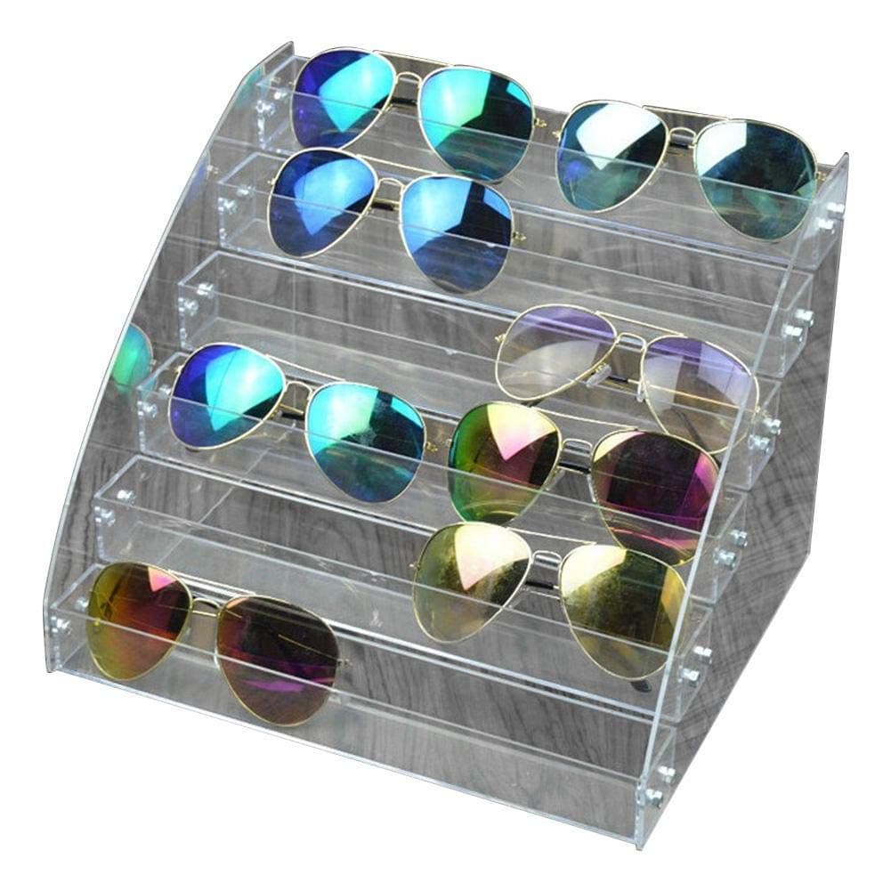 Fdit Removable 6-Layer Acrylic Sunglasses Storage Box Display Case Transparent Minimalist Table Top Glasses Case Bracket Desktop Storage Box for Displaying Glasses