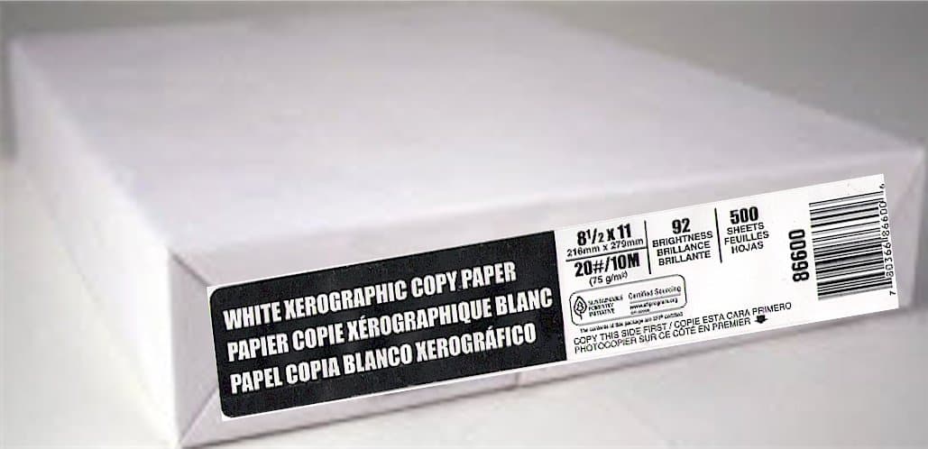 White Xerographic Copy Paper, Fax Laser Inkjet Printer, 8 1/2 Inch X 11 Inch Letter Size, 20 Lb. Density, 92 Bright Brilliance Brightness, Acid Free, SFI Certified, Ream, 500 Total Sheets (86600)