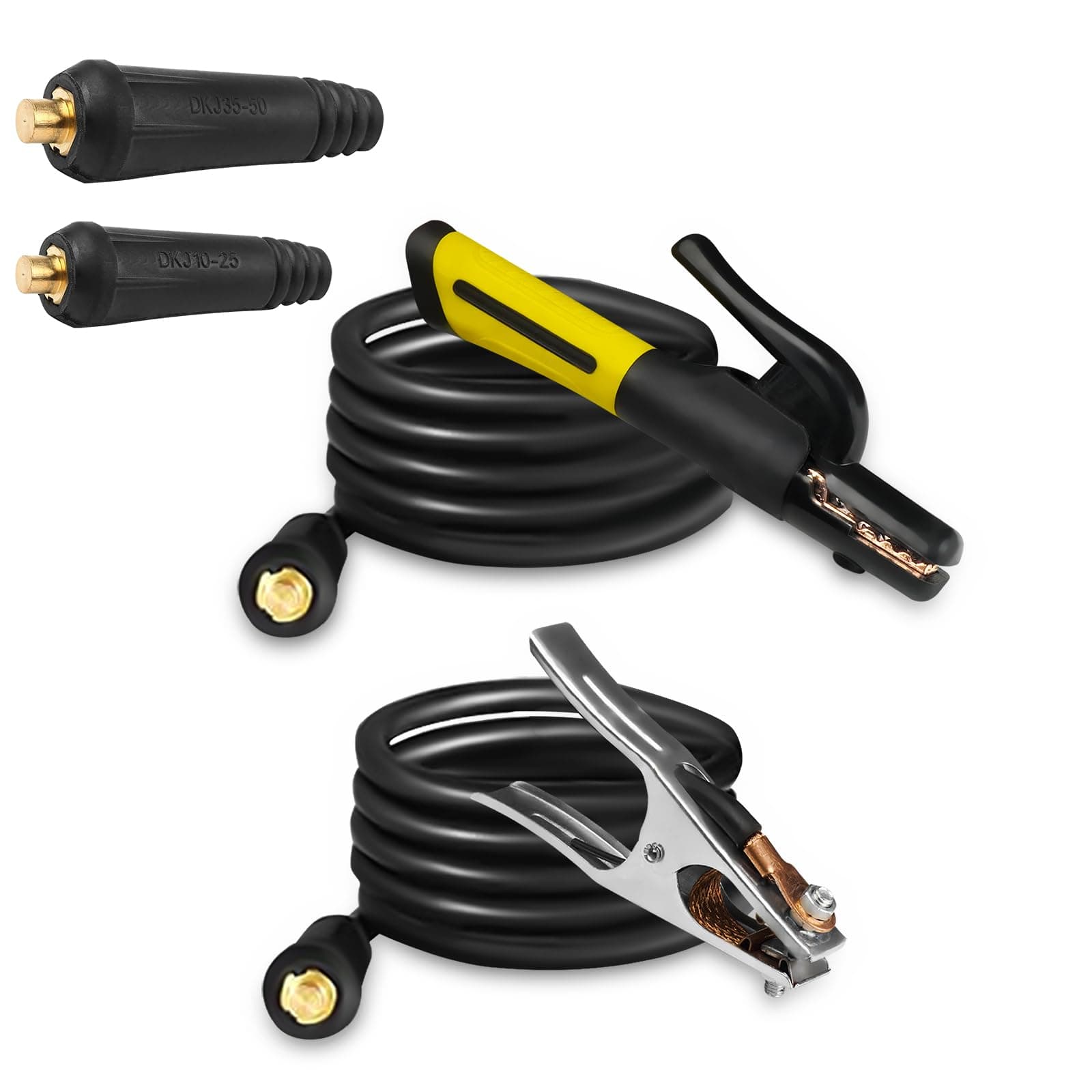 SSIMDER Electrode Holder with Cable & Ground Clamp Set, 600A Stick Welder Stinger with Dinse 10-25 & 35-50 Plug, Heavy Duty ARC Welding for Home, Garage & Automotive