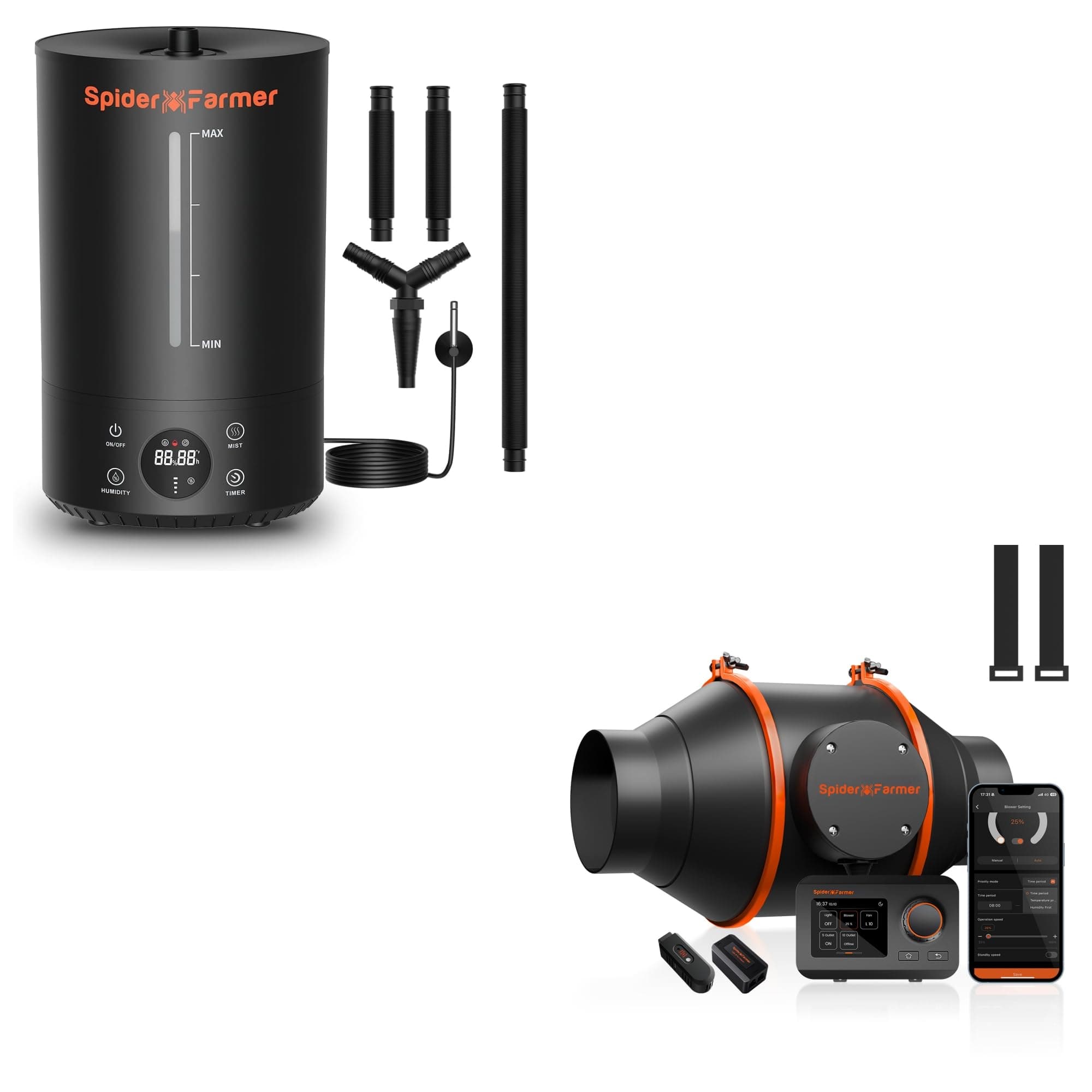 Spider Farmer 4 Inch Smart Inline Duct Fan with GGS Controller and Humidifier