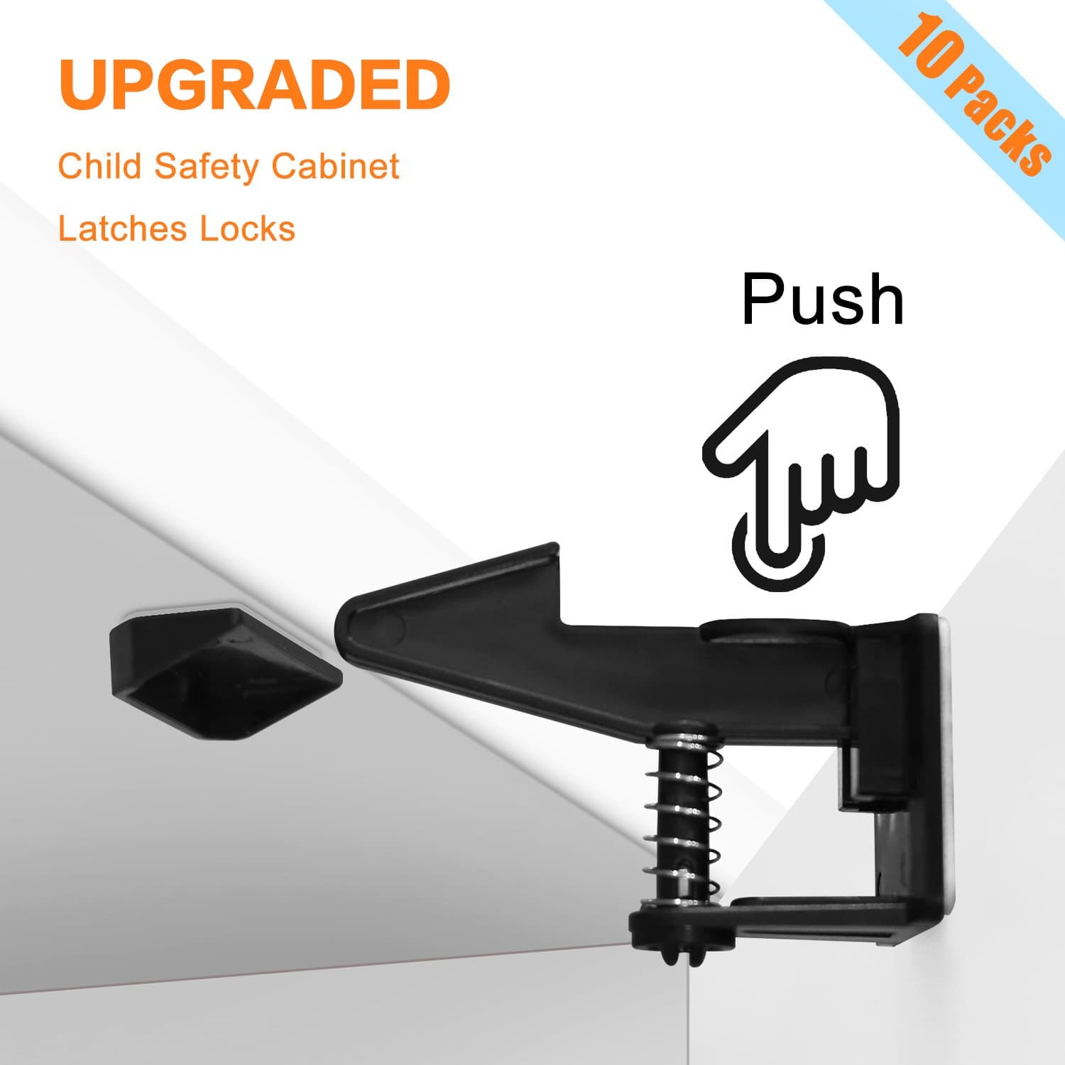 Child Safety Cabinet Locks, 10 Pack, Invisible Design, No Tools Or Drilling Needed, Keep The Original Beauty of Furniture (Black)