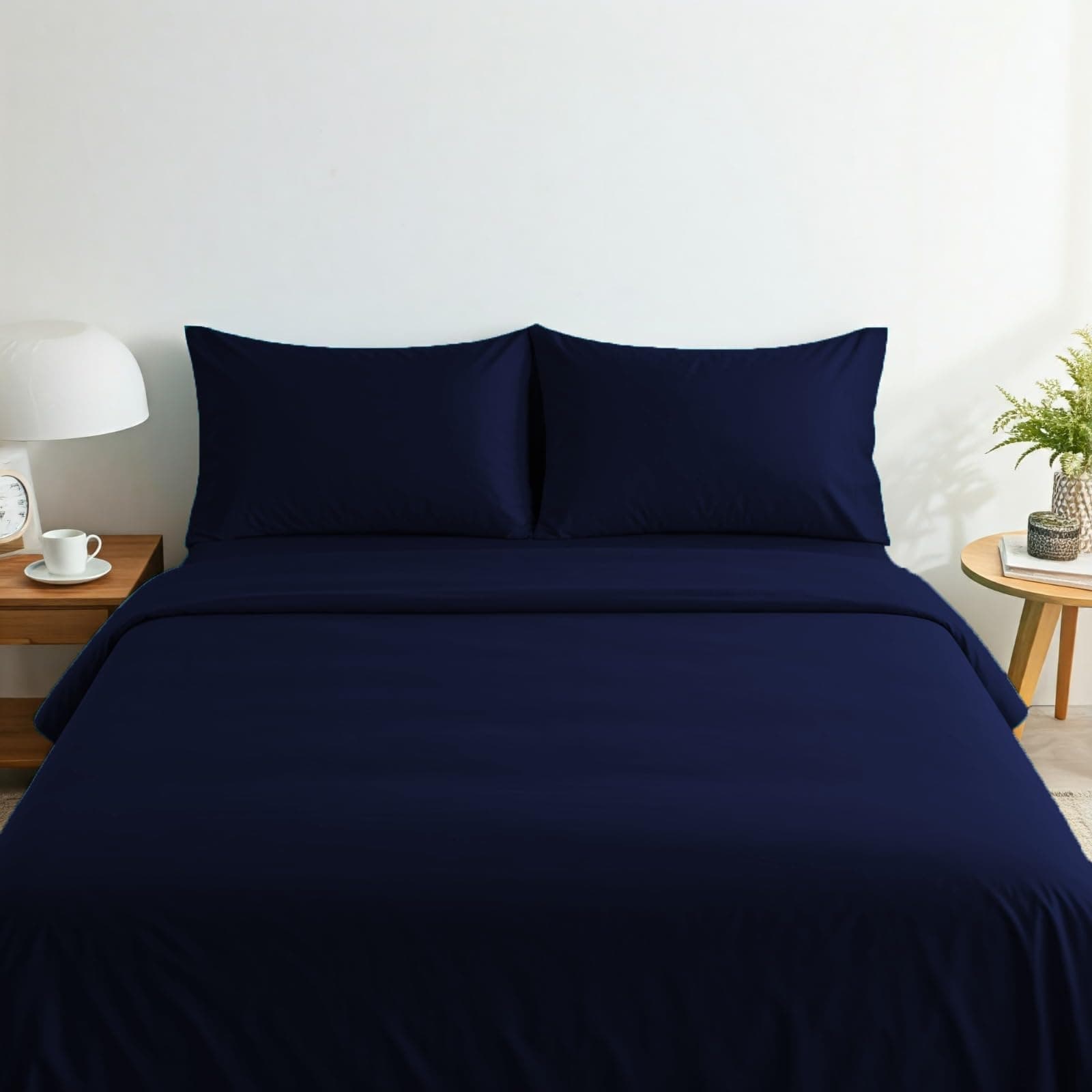 Premium Quality 3 Piece Dyed Bed Sheet Set - 1 King Size Flat Sheet 240X260 cm & 2 Pillow Covers 50x75 cm Also Suitable For Queen Size Bed (Navy Blue)