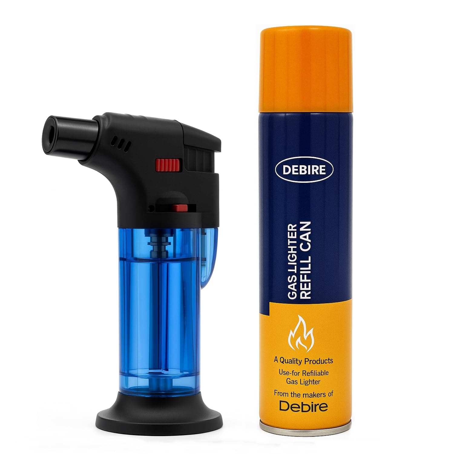 Jet Flame Gas Lighters, ABS Windproof Lighter for Lpg Gas Stove Kitchen, Candles Usage with 100ml Refill Cane, Multicolored (Yellow/Blue/Green/Red/Black) (Jet Lighter with Can)