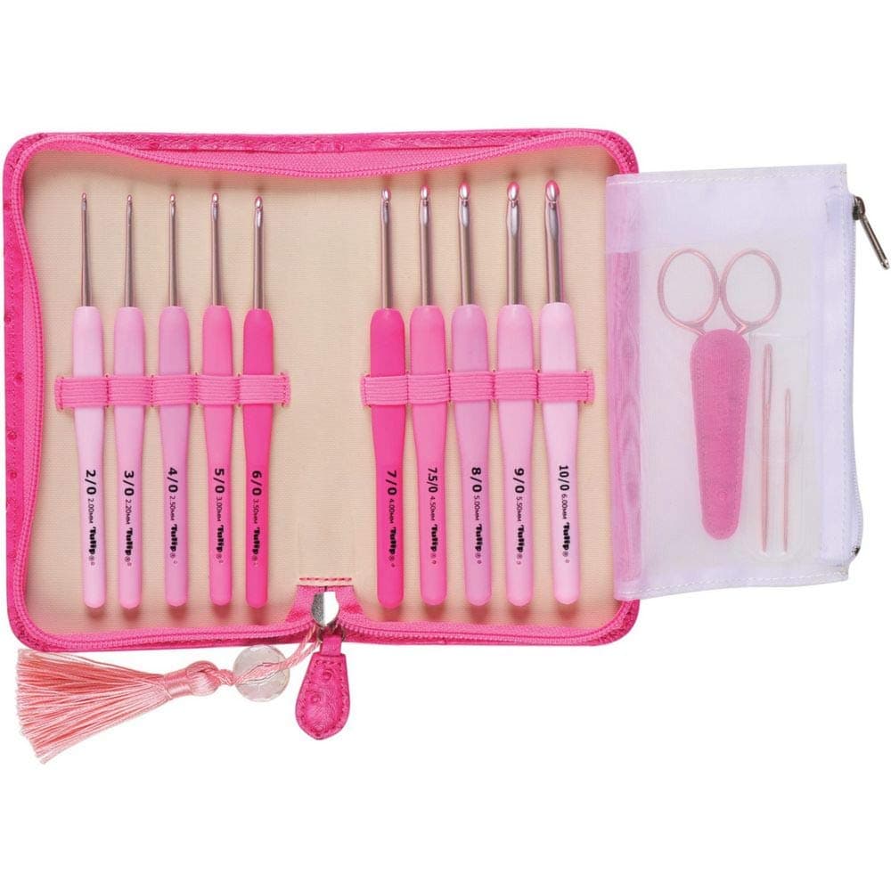 Tulip Etimo Rose Crochet Hook Set-10 Hooks/Scissors/Yarn Needles/Case