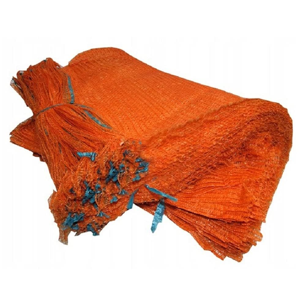 100 x Net Woven Sacks Logs Kindling Wood Log Vegetables Mesh Bags 60 cm x 42 cm / 15 Kg - Orange
