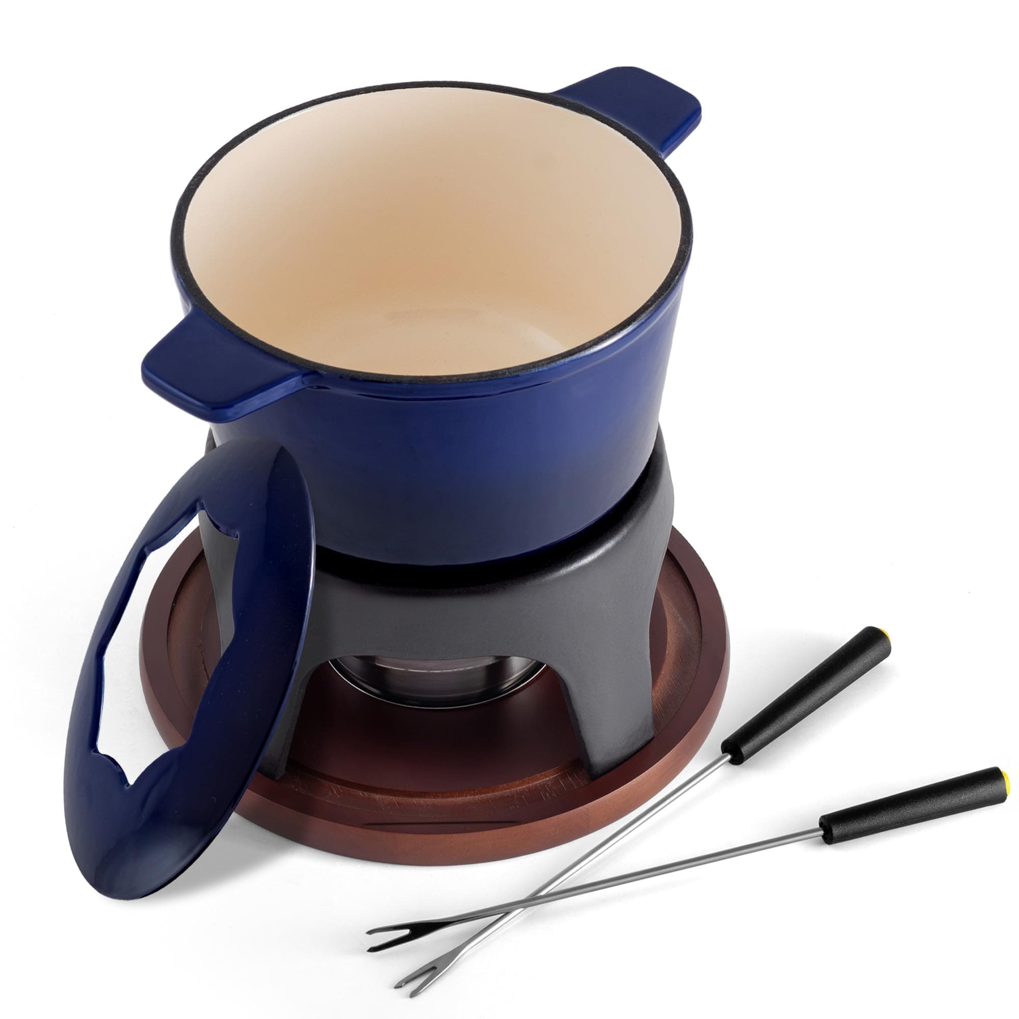 Swissmar Sierra Cast Iron Fondue Set, 1.6 Quart / 1.6 Liter – Perfect for Meat, Cheese, & Chocolate Fondues – Ideal for Family Bonding & Hosting Gifts - 12-Pieces, Deep Blue