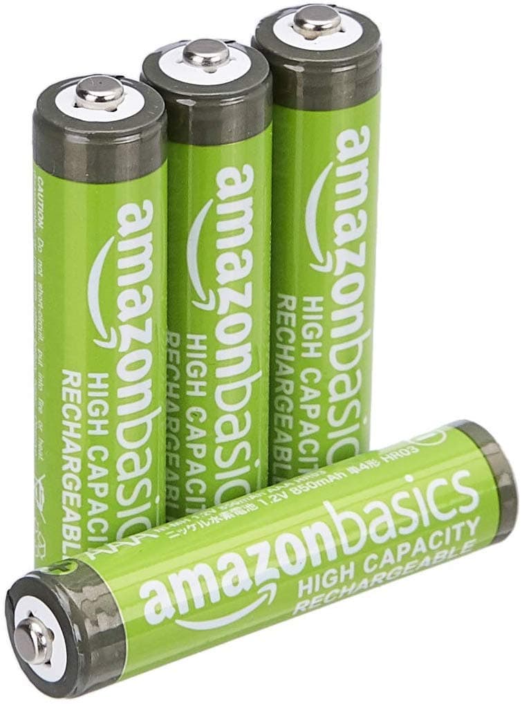 Amazon Basics 4-Pack Rechargeable AAA NiMH High-Capacity Batteries, 850 mAh, 1.2V, Low Self Discharge, Pre-Charged, Recharge up to 500x Times