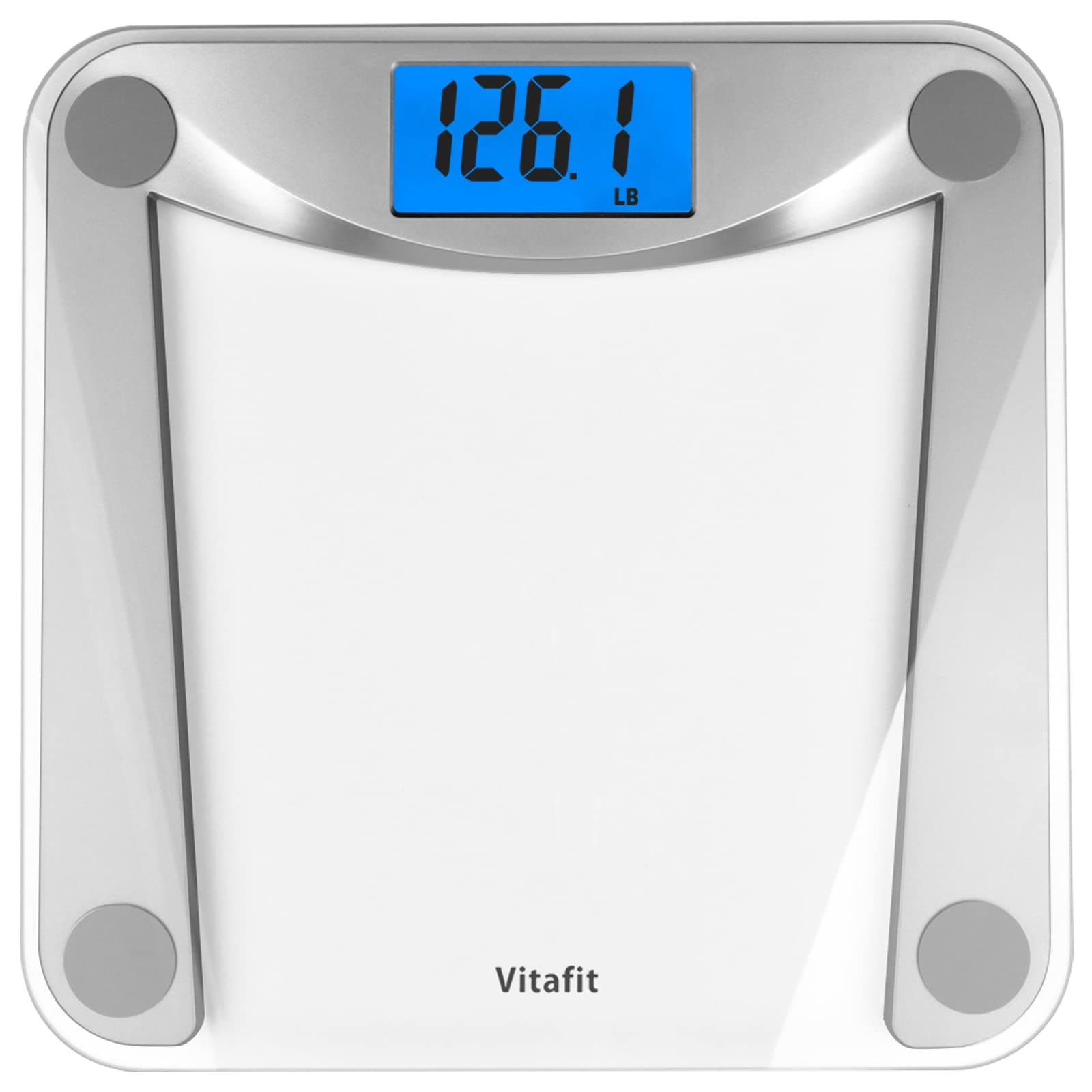 Vitafit Digital Bathroom Weight Scale for Body Weight, High Accuracy Assured by Weighing Professional Since 2001,Extra Large Blue Backlit LCD and Step-On, 400lb/182kg, Clear Glass