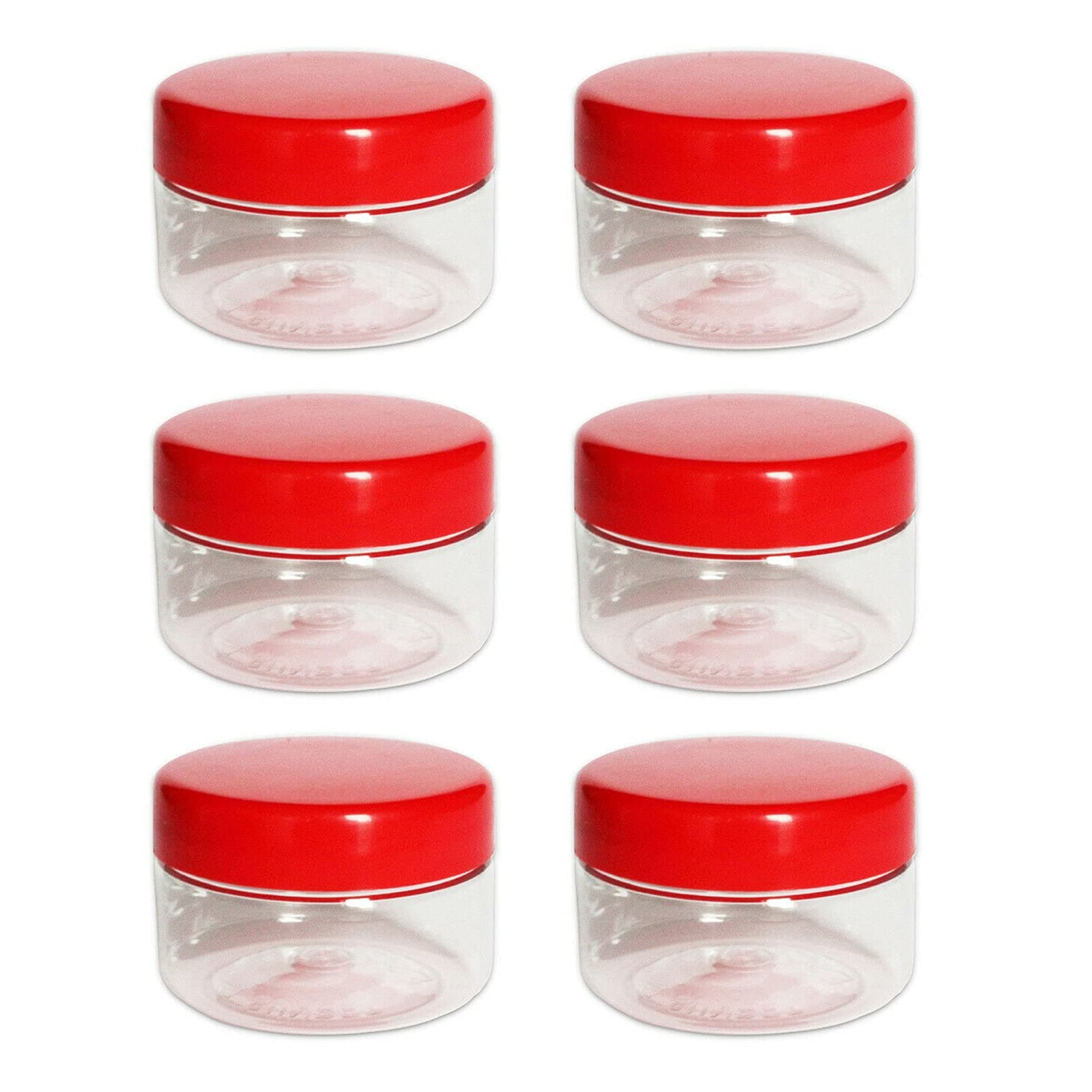 6 x 50ml Plastic Storage Jar With Screw Top Lids Airtight Food Storage Containers BPA Free For Kitchen, Herb, Spices, Sweets Clear Canister pots, Clear / Red Lid, 50ml Storage Jar