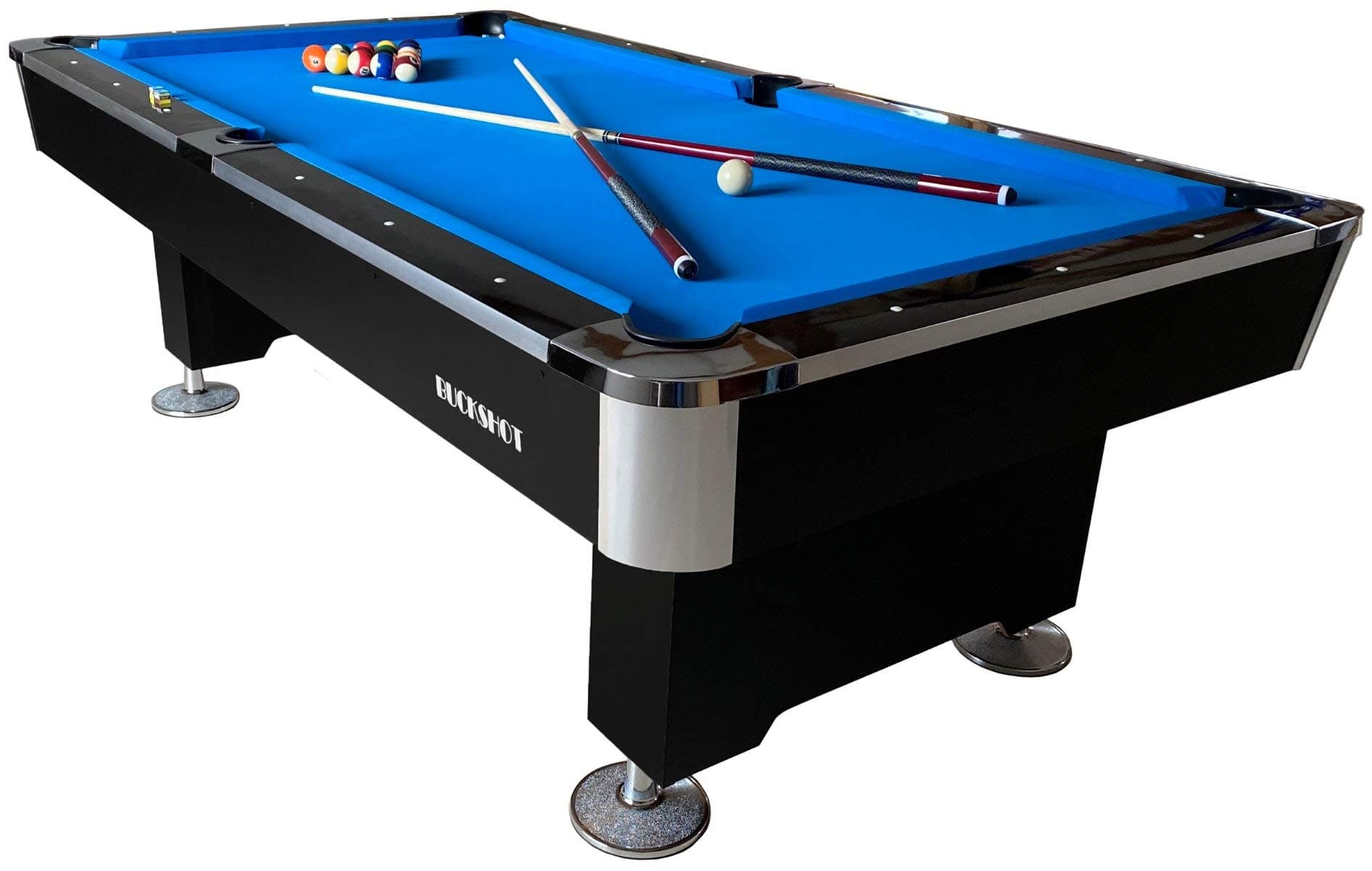 Buckshot Pool Table Billiard LeMans 8ft - 2 Leg - Black/Blue - Slate Bed - With Accessories Set - 240 x 130 x 79 cm