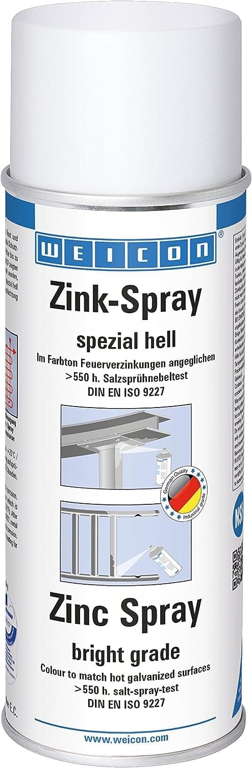 WEICON Zinc Spray Bright Grade / 400 ml/Rust protection, heat-resistant and suitable as a primer for Metal/Fast Drying/Galvanizing colour