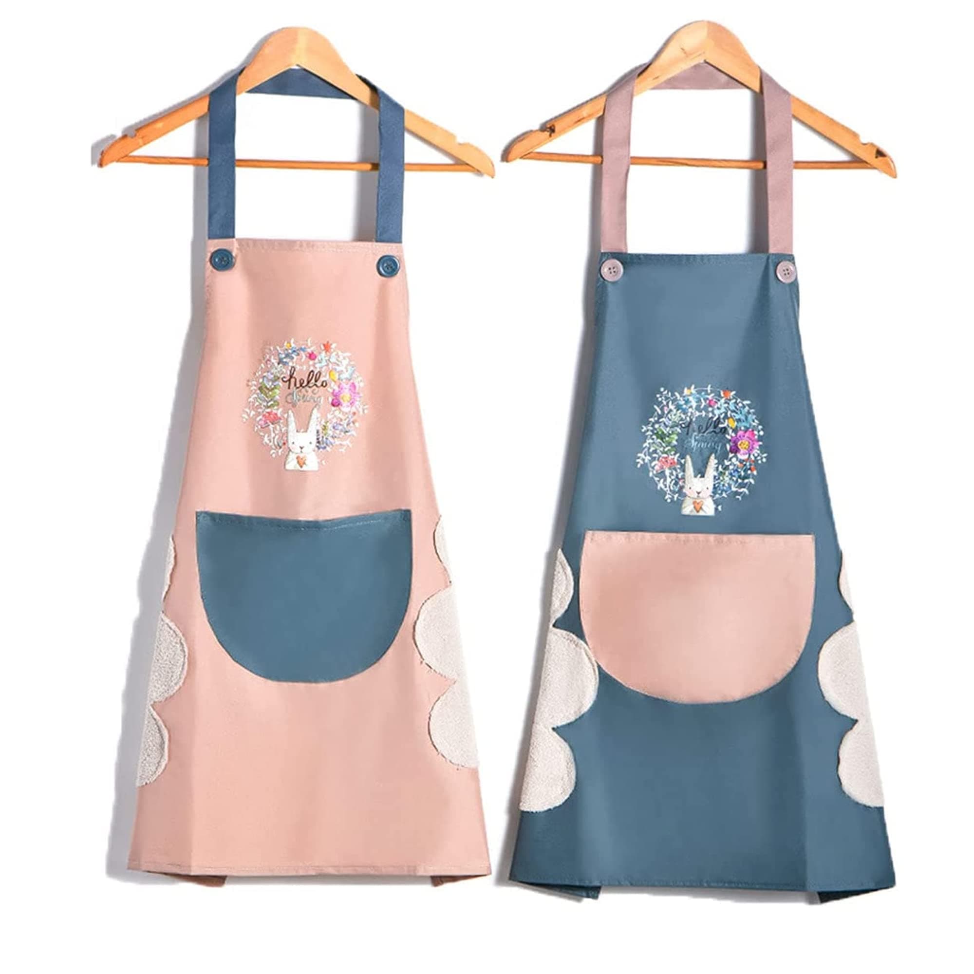 Sulfar 2 Pack Cute Kitchen Apron Cooking Apron for Women Couple Waterproof with Pocket and Hand-Wiping Area Apron for Cooking,BBQ, Kitchen, Garden